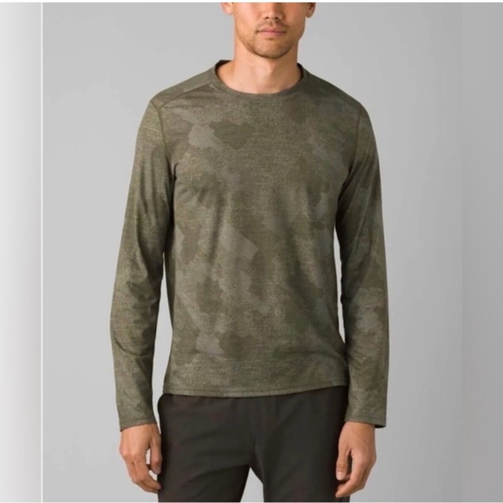 prAna Men's Green Rye Harbor Camo Prospect Heights Shirt Large L Outdoor Hiking